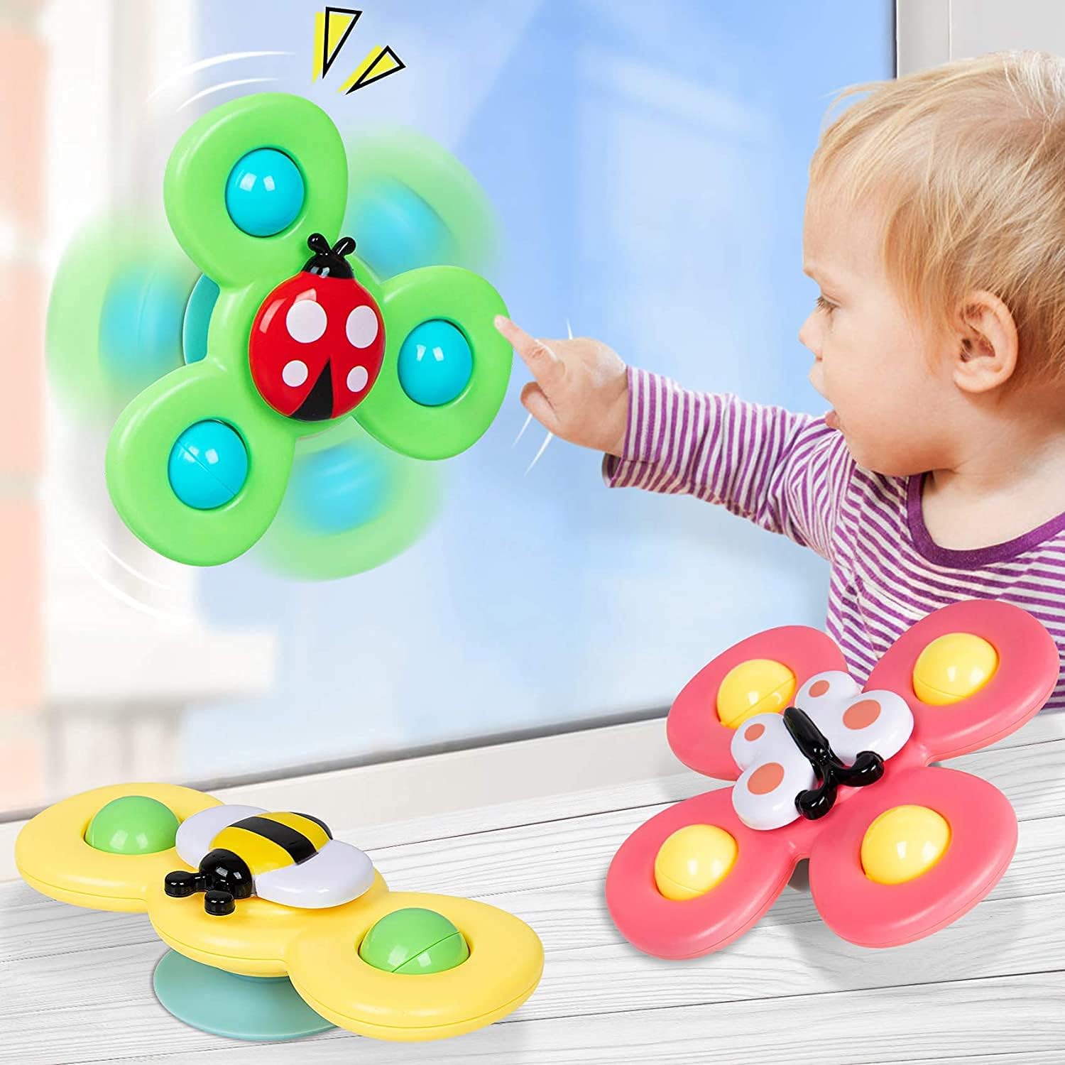 LULULIA Toys for 1 2 3 Year Old Girls Gifts,Suction Cup Fidget Spinner Toys for 1-3 Year Olds Boys Baby Sensory Toys for 0-6-12 Months Plus,Bath Toys for 1 2 Year Olds for Toddler 1…