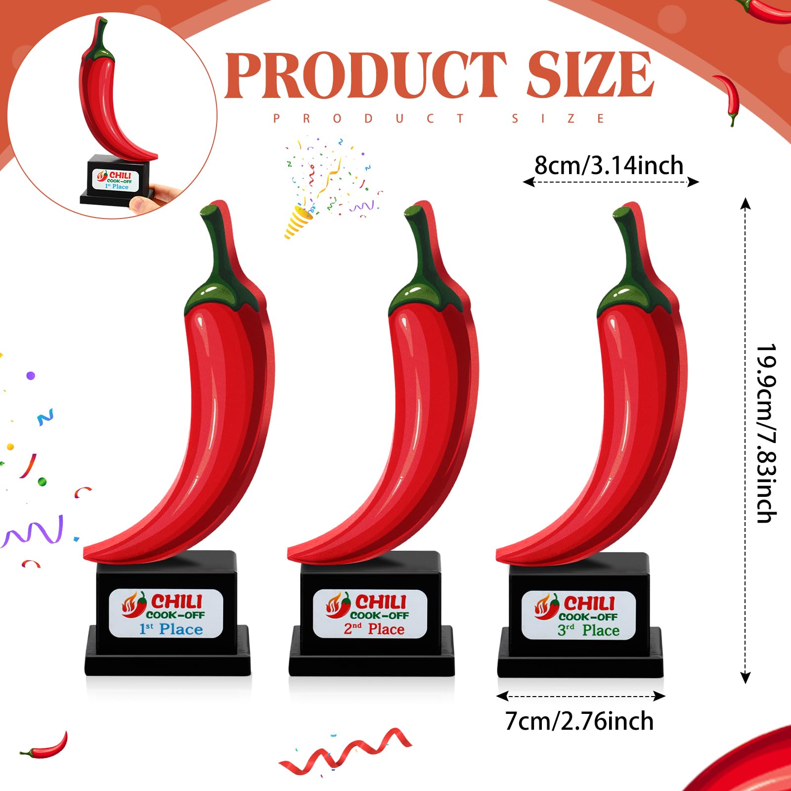 Misdary Juego de 6 piezas de premios de chile y trofeos de chile y medallas de chile, decoraciones disponibles para el primer segundo y tercer lugar, juego de trofeos para cocinar chile, regalos,