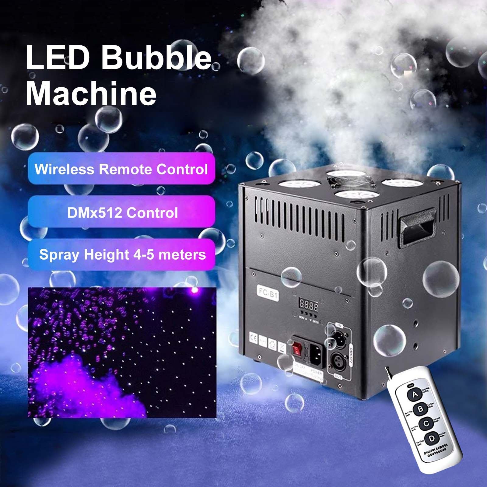 Macchina per Bolle di Sapone con Luce LED Colorata - Crea Bolle Grandi - 2300 Ml, Soffiatore Automatico per Bolle di Sapone - Attrezzatura per Effetti Scenici per Dj, Matrimonio, Natale,DMx512