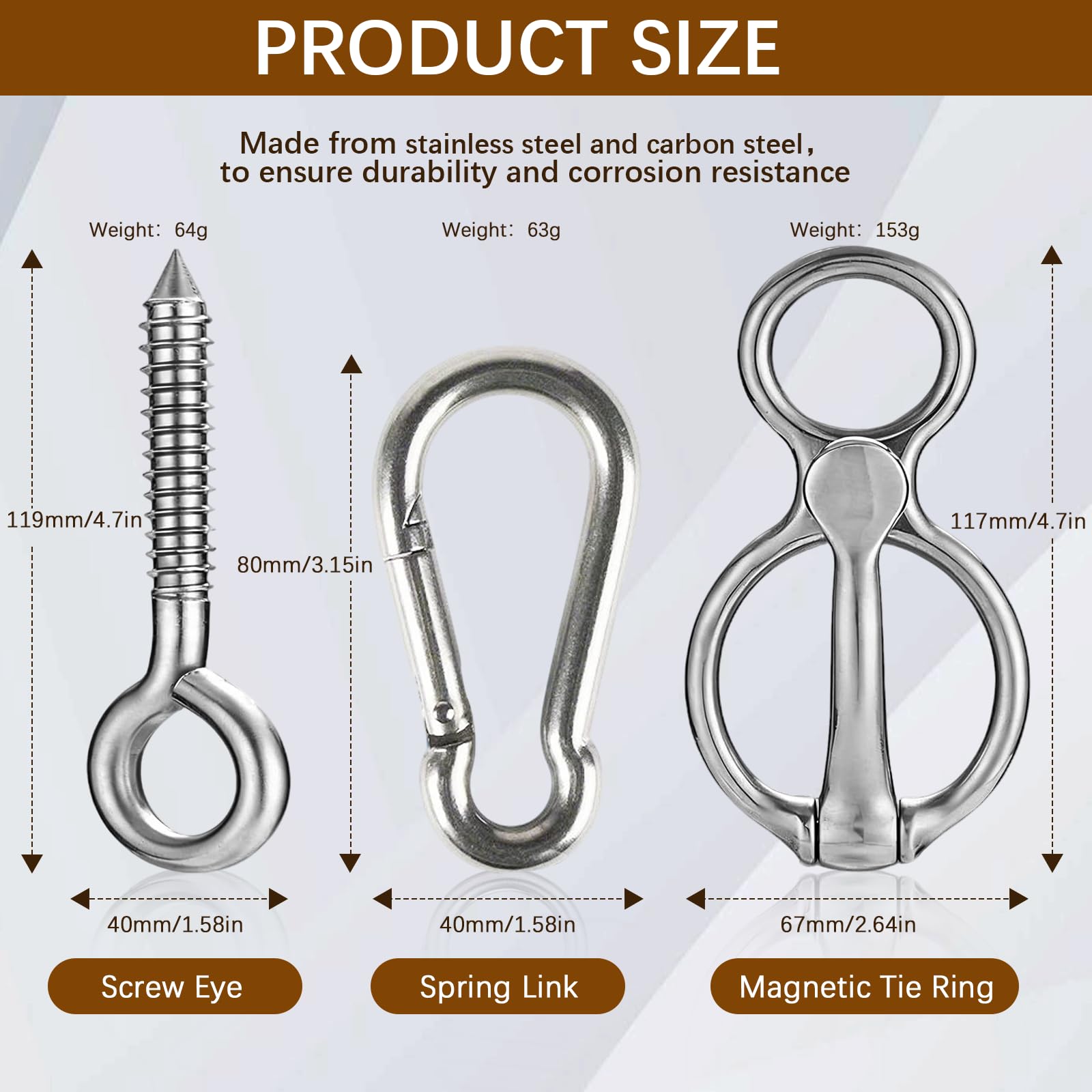 Lot de 4 Anneau d'attache pour Cheval, Anneau de Cravate pour Chevaux en Acier Inoxydable Accessoires d'attache de Sécurité, Anneaux Magnétique pour Attacher et Rétracter Rapide