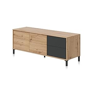 Habitdesign Modulo de TV 2 Puertas y 2 Cajones, Mueble TV, Modelo Brooklyn, Medidas: 130 cm (Ancho) x 47 cm (Alto) x 41 cm (Fondo), Grande, 0Z6622W