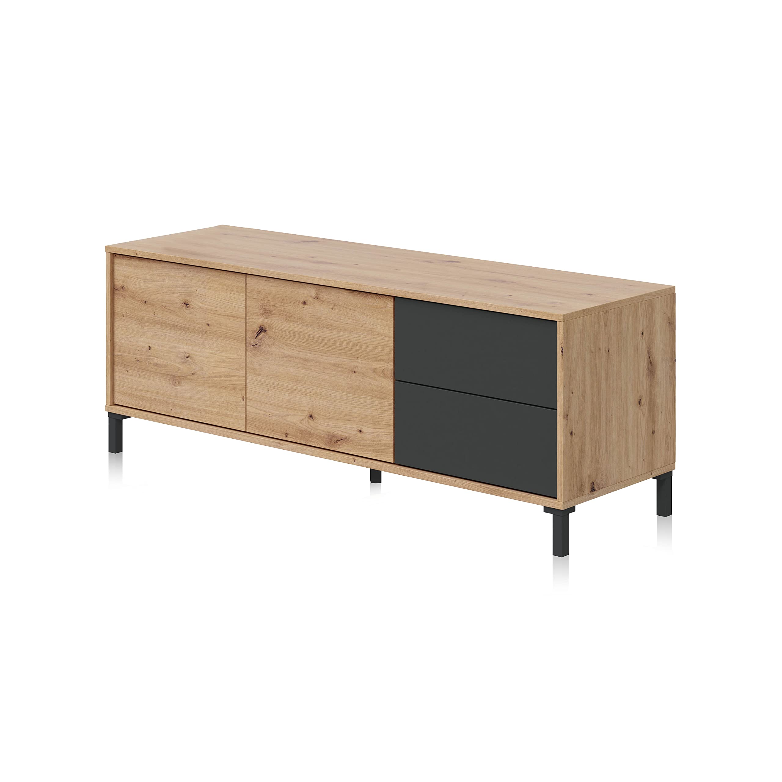 Habitdesign Modulo de TV 2 Puertas y 2 Cajones, Mueble TV, Modelo Brooklyn, Acabado en Roble Nodi y Gris Antracita, Medidas: 130 cm (Ancho) x 47 cm (Alto) x 41 cm (Fondo)