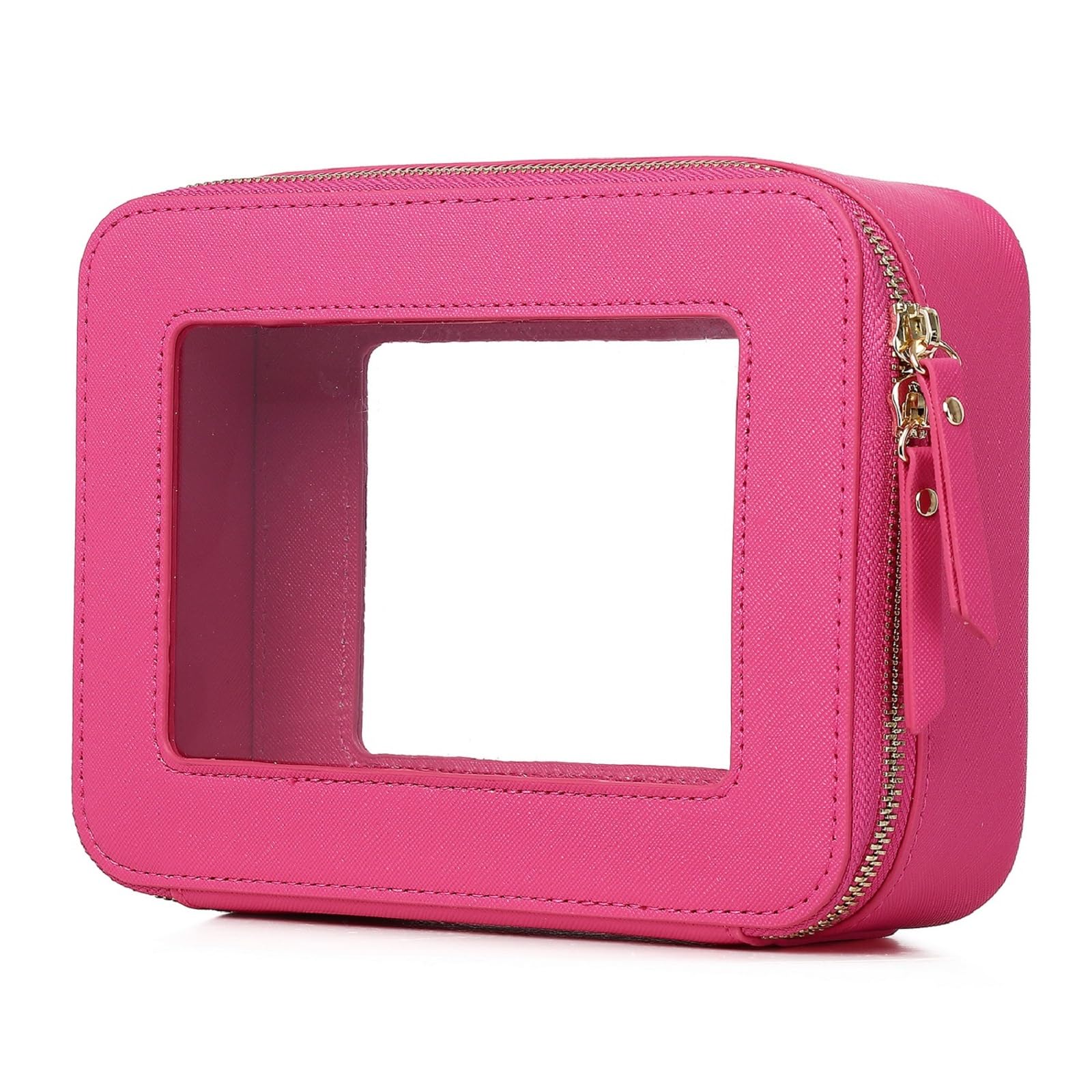 Clear Makeup Bag Women's Waterproof Travel Cosmetic Case and Toiletry Bag Portable Makeup Organizer Bag for Car with Zipper (Fuxia, M)
