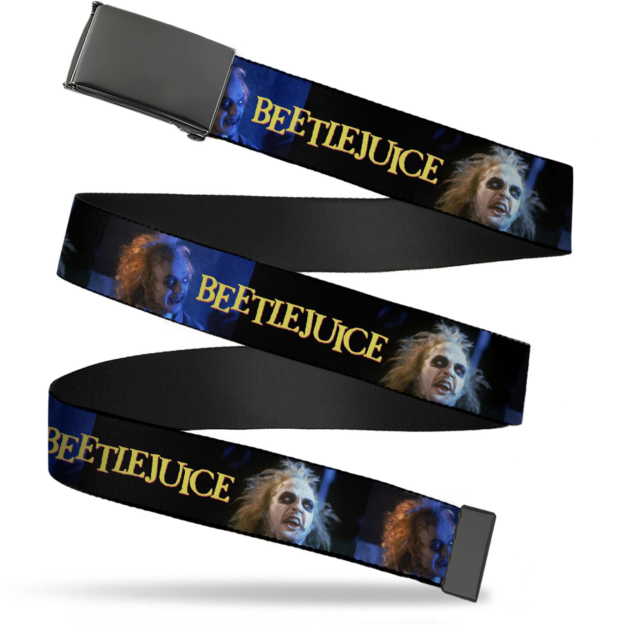 Beetlejuice Flip Web Belt Beetlejuice Expressions and Title Logo Black Blues