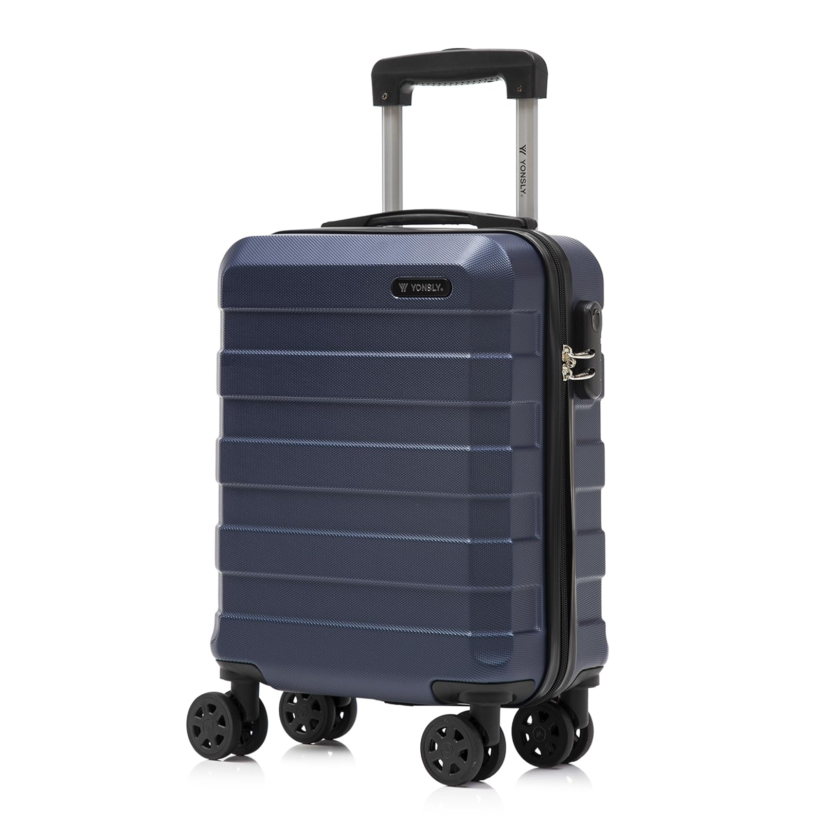 yonsly Trolley Reisekoffer + Travel String: Rollkoffer Handgepäck + Dunkelblau
