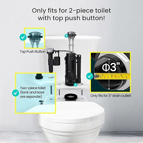 Miniatura 4 de R&T Válvula de descarga doble de 3 pulgadas con botón superior Kit de reparación de inodoro Tanque interior Kit de repuesto de válvula de descarga