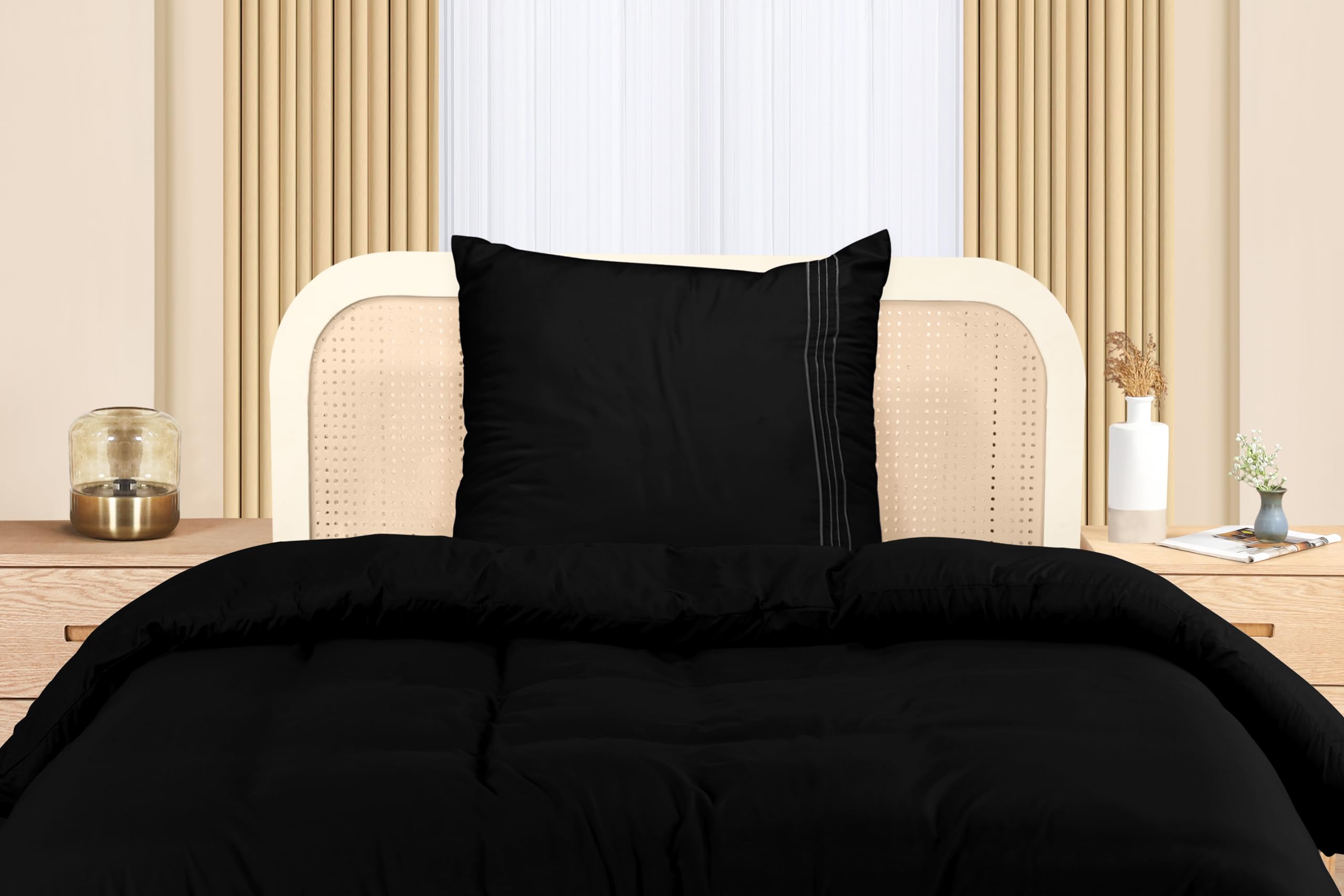 Utopia Bedding Copripiumino Singolo - Copripiumino in Microfibra di Poliestere 135x200cm + Federa Ricamata 80x80cm – Nero