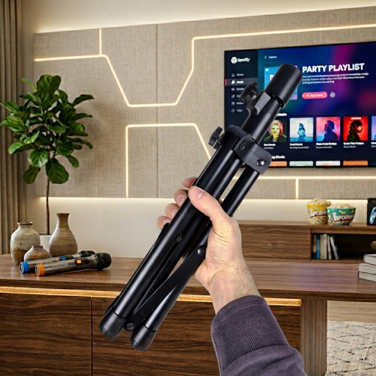 Coppia Casse Attiva + Passiva Con 2 Microfoni Wireless e Bluetooth - MINI KIT Per Karaoke, Per Piccoli Eventi e Feste- 2 Stativi Inclusi - Casse Audio Complete