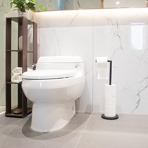 Miniatura 2 de Soporte de papel higiénico de pie de acero inoxidable, soporte para rollo de papel higiénico, soporte de piso para baño, color negro
