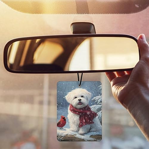 Miniatura 5 de Snowy Cardinal Maltese Dog Car Air Freshener Cute Hanging Aromatherapy Tablets for Car Home Square