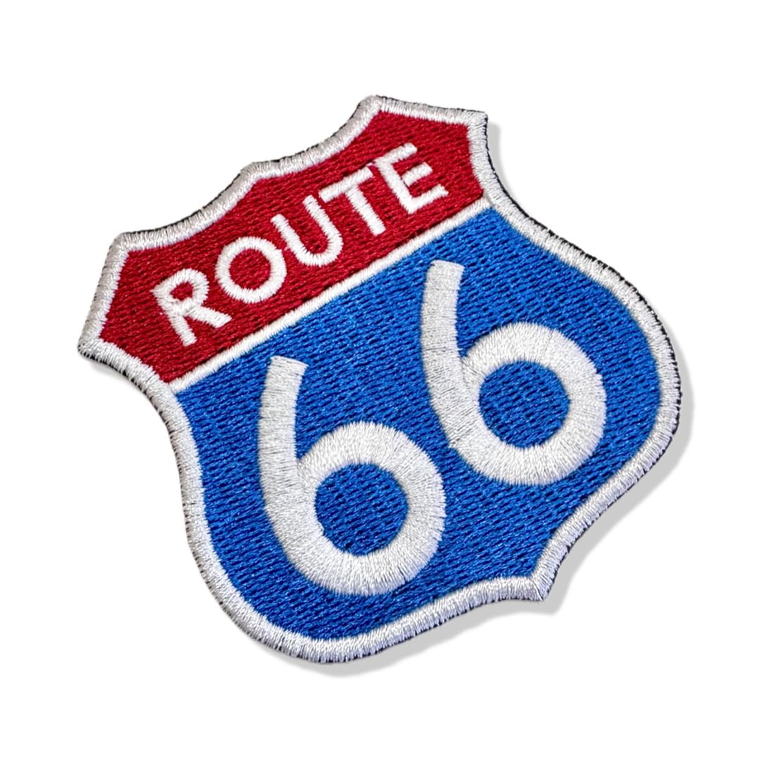 MOT223T 01 BR44 Route 66 USA Embroidered Patch Term Adhesive to Uniform Kart, Vest, Iron or Sew