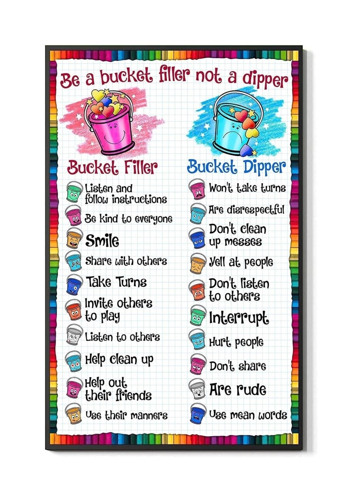 Affiche Bucket Filler poster motivation école et bureau de conseil cadre vintage 40x60cm