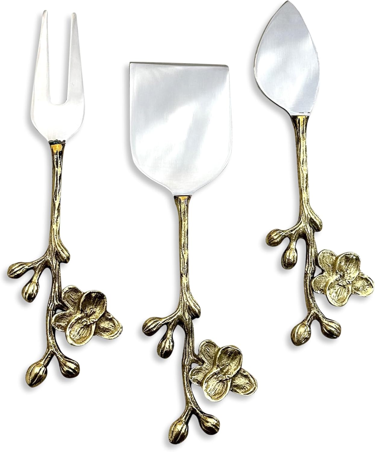 Flower Bloom Handle, Antiqued Gold/Silver Tone 7.5 Inch Stainless Steel Cheese Knife Serving Tools, 75087 Flower Bloom Handle, Antiqued Gold/Silver Tone 7.5 Inch Stainless Steel Cheese Knife Serving Tools, 75087