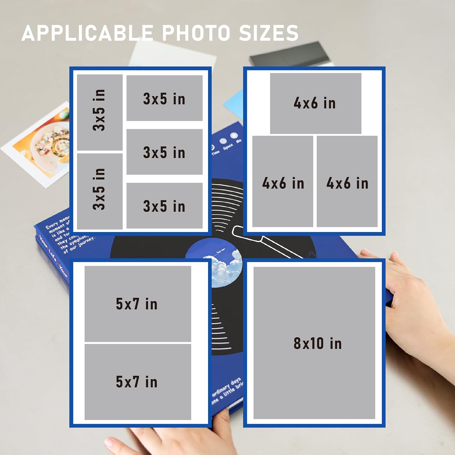 Jottings Retro Blue Photo Album for 3x5 4x6 5x7 8x10 Pictures, Scrapbook | 11'' × 10.6 '' 40 Pages Memory Book, Large Self Adhesive Photo Album for All Size Pictures, Gift Ready, Original Design