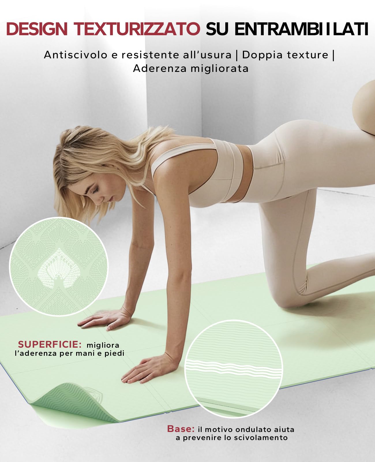 HAPBEAR Tappetino Yoga Pieghevole 183x61x0,6 cm, Tappetino Palestra Pieghevole Antiscivolo in TPE Ecologico con Borsa, Tappetino Yoga da Viaggio Portatile per Casa, Pilates, Stretching e Fitness