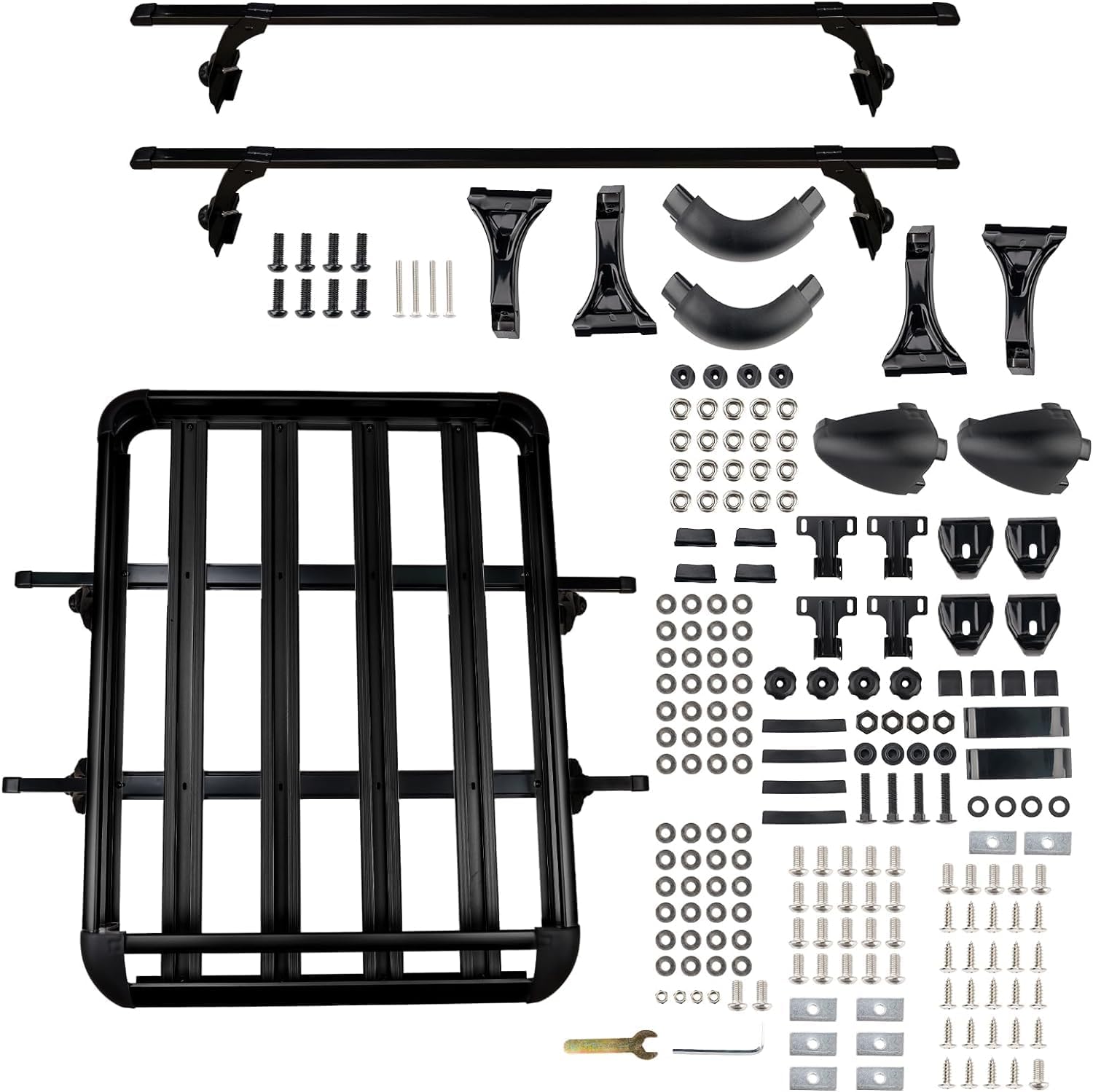 KYX 50"x38" Roof Rack Cargo Luggage Basket w/Black Cross Bars, Aluminum Cross Rail Roof Rack w/Lock for Cargo Racks Rooftop Luggage Canoe Kayak Bicycle Roof Bag