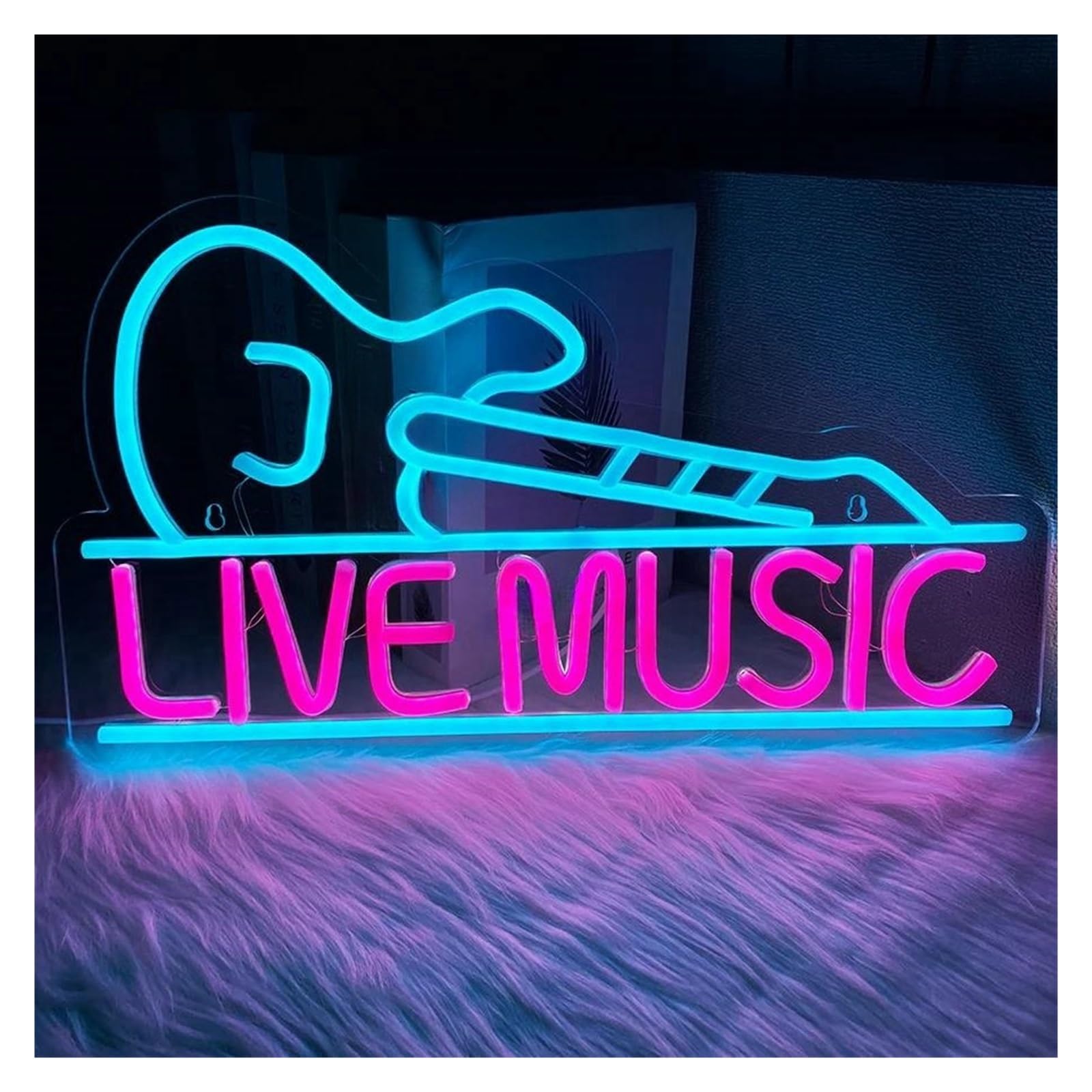 LEMST Signs Lamp Live Music Neon Sign Blue Guitar Light Dimmable USB Powered for Music Studios Club Bar Wall Art Decoration 42cmx24cm