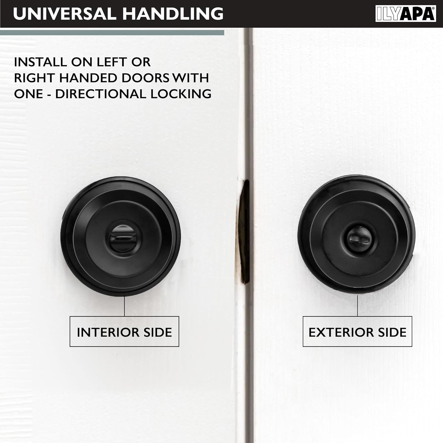 Ilyapa Privacy Door Knob, Bathroom or Bedroom Door Knobs with Lock, Modern Short, Black Knobs Interior Keyless Turn Thumb Locking Round Handle, Black 10 Pack