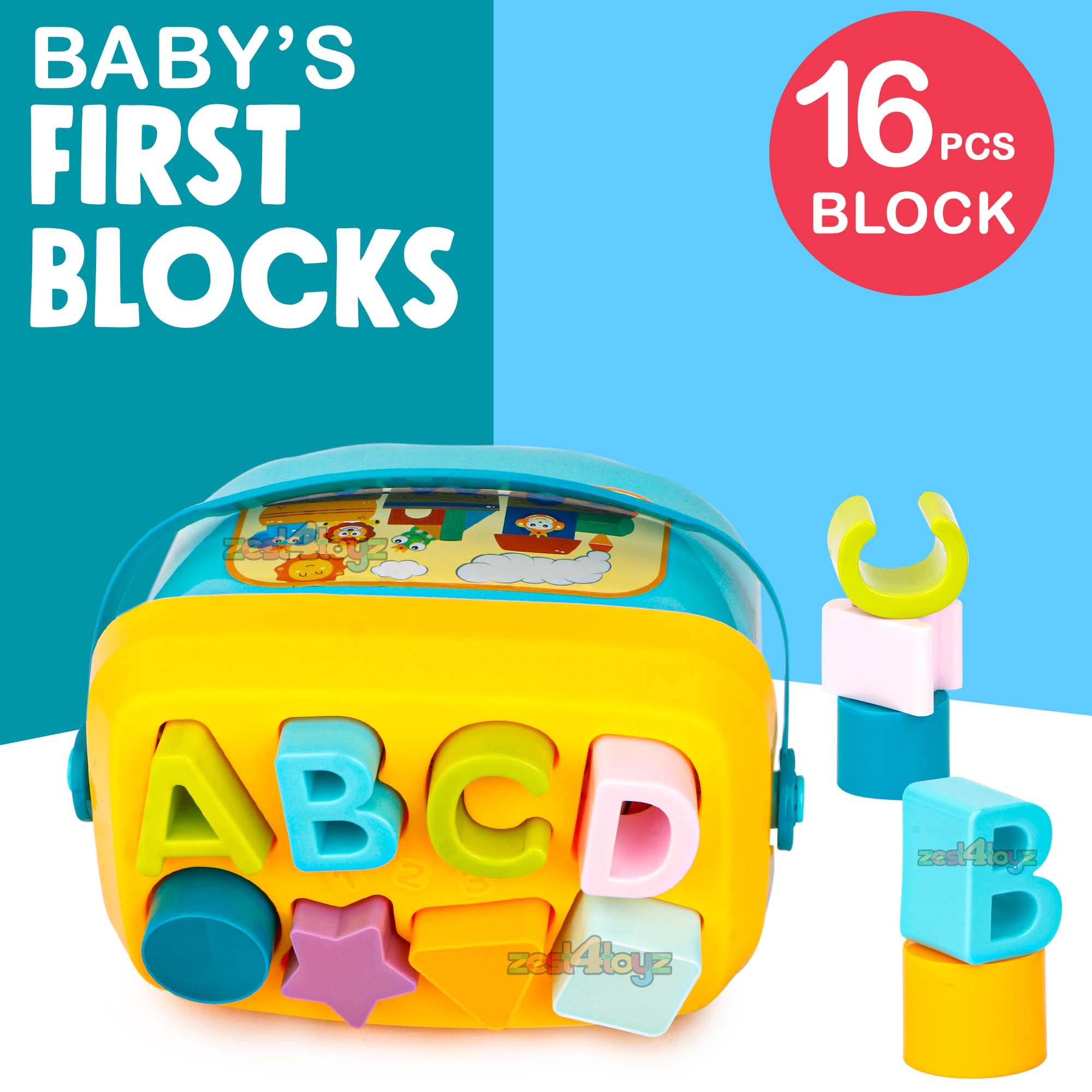 zest 4 toyz 16 Pcs Baby's First Block Toy Set, Stacking Cups Blocks Cubes Alphabet and Numbers Color Shape Sorting Early Educational Toddlers Toy - Image 2 thumbnail