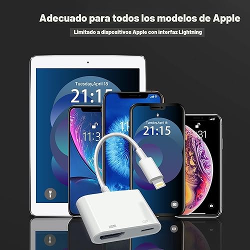 Miniatura 8 de Adaptador Lightning a HDMI para iPhone, [certificado Apple MFi] Dongle digital AV, cable de pantalla de sincronización 1080P con puerto de carga