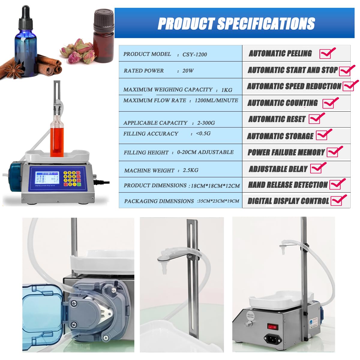 Máquina llenadora de Miel, llenadora automática de líquidos de 2 a 300 g, Carcasa de Acero Inoxidable, Gran caudal de 1,2 l/min, llenado rápido, Control Digital para Bebidas.