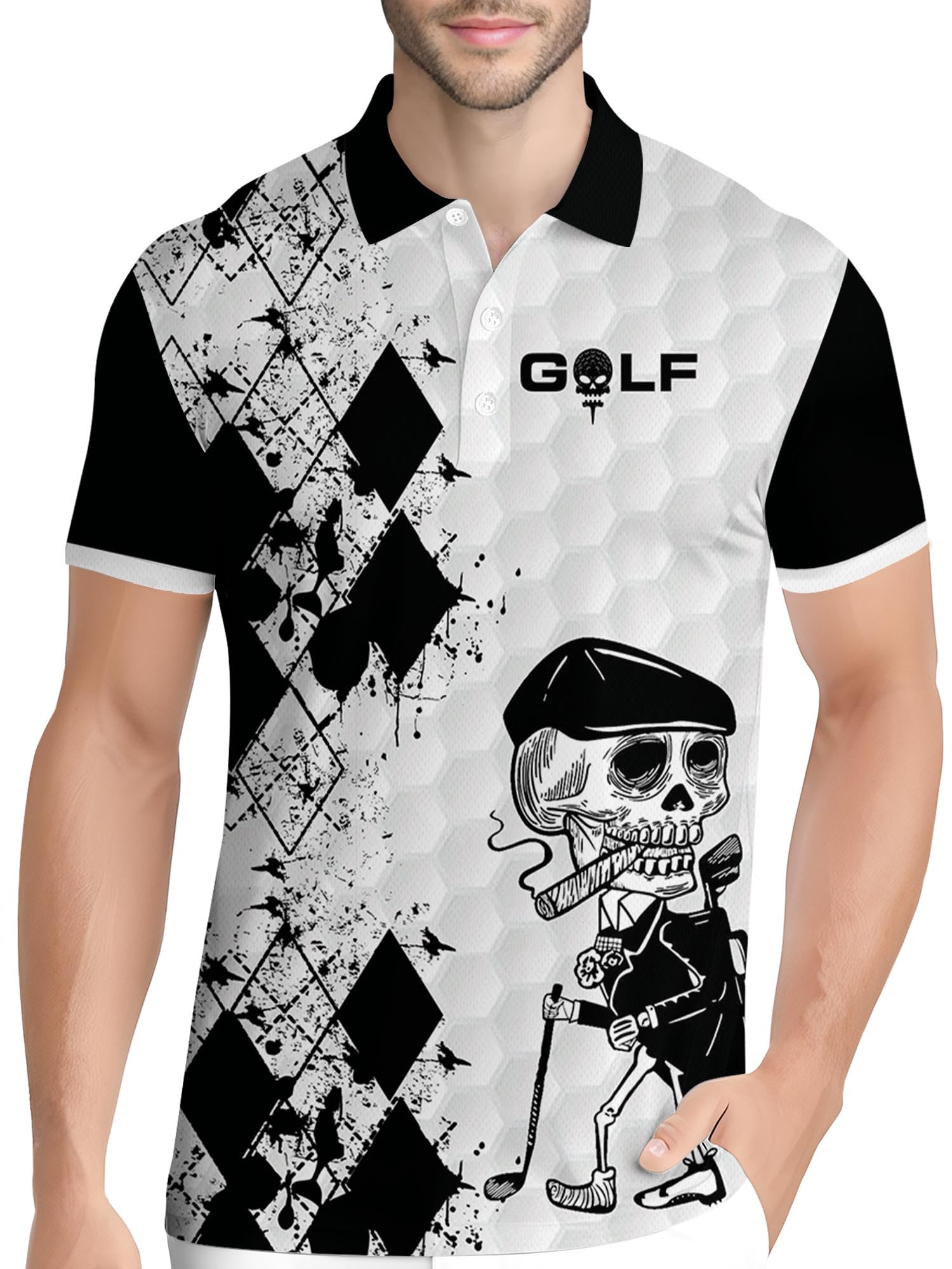 Pagymo Men's Aop-Polo-10899 Funny Golf Shirts For Crazy Printed Pattern Colorful Wild Novelty Moisture Wicking Performance Polo Shirt, Medium