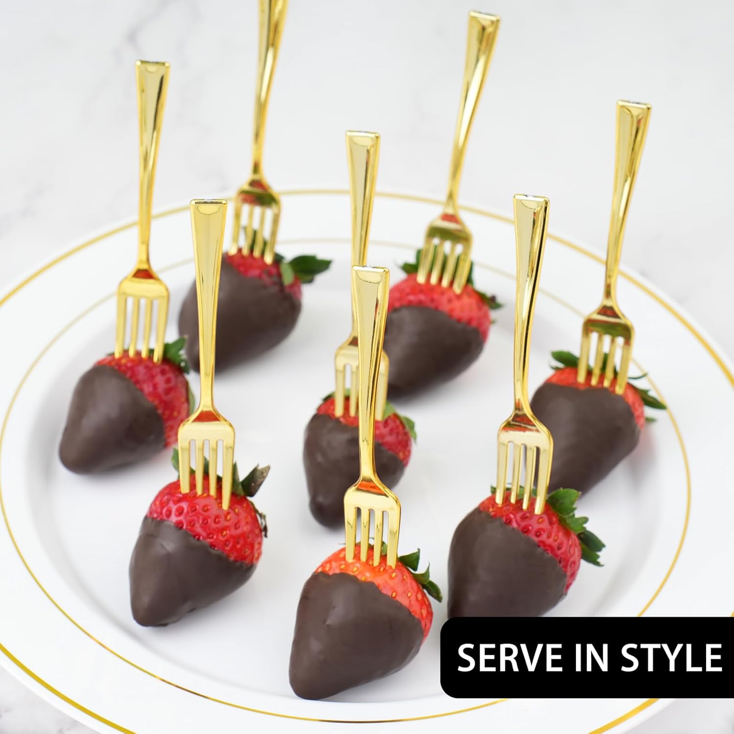 4 Inch Gold Plastic Mini Forks, Disposable Appetizer Forks Heavy
