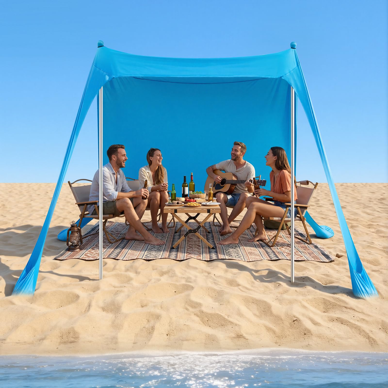 VEVOR Tenda Parasole Portatile da Spiaggia per Esterno Protezione Solare UPF50+ 2,3 x 2,3 x 2 m, Parasole da Spiaggia con Pali di Supporto Tenda Portatile per Campeggio Viaggio Pesca, Blu