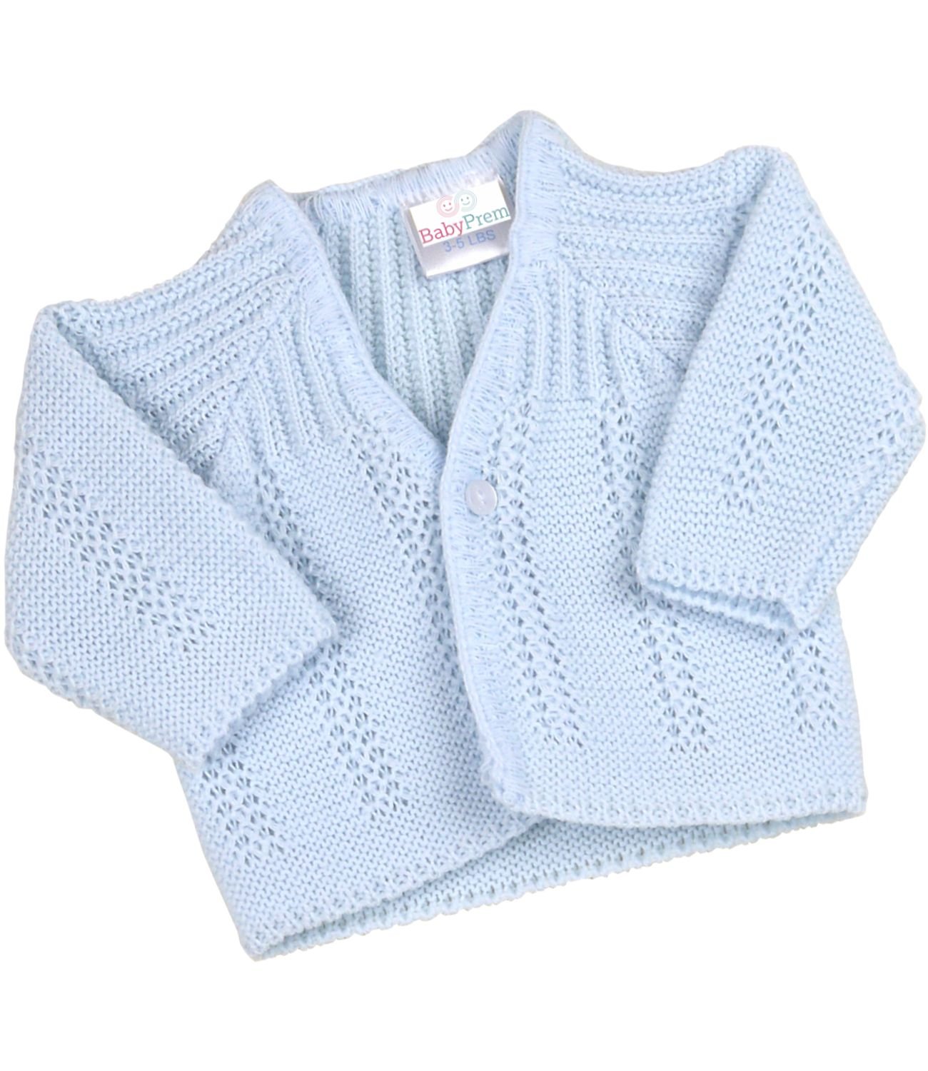 Babyprem Men's Blue Premature Baby Cardigan Jacket Boy Girl Buttons Soft Knitted 5-8Lb 44-50Cm V-Neck Long Sleeve