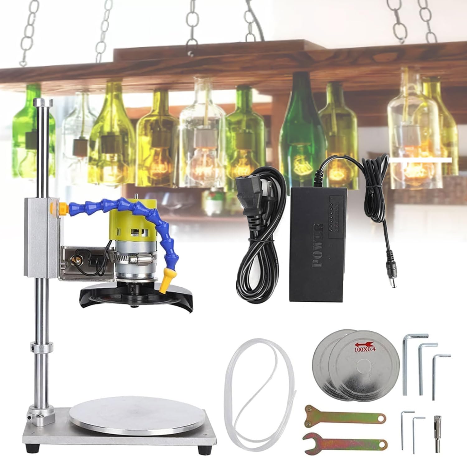 JOSBY Cortador eléctrico de Botellas de Vidrio, aleación de Aluminio AC110-240 V, Ajustable 3000-6000 RPM, Kit de Herramientas para Cortar Botellas de Vino, Profundidad máxima de aserrado de 30 mm