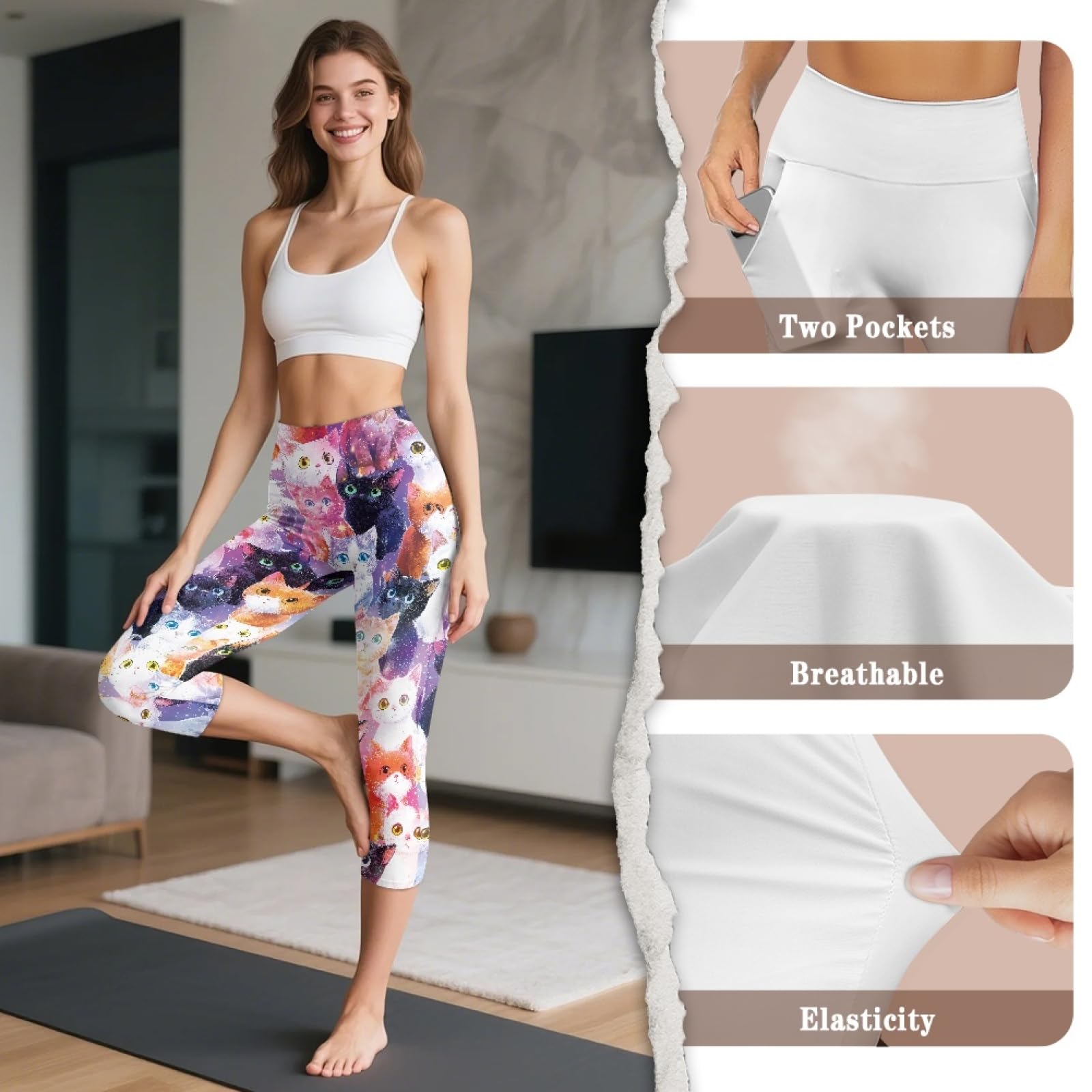 Amzbeauty Legging capri taille haute pour femme pour contrôle du ventre, longueur 3/4 pour le sport, l'entraînement, la gym, la course à pied, le yoga