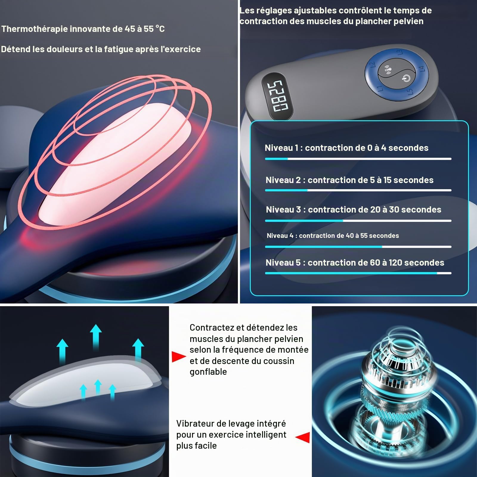 Entraîneur du Plancher Pelvien Kegel pour Hommes et Femme, Appareil de Musculation Électronique du Plancher Pelvien, Massage Automatique et Thermothérapie, pour Maison Bureau et Fitness