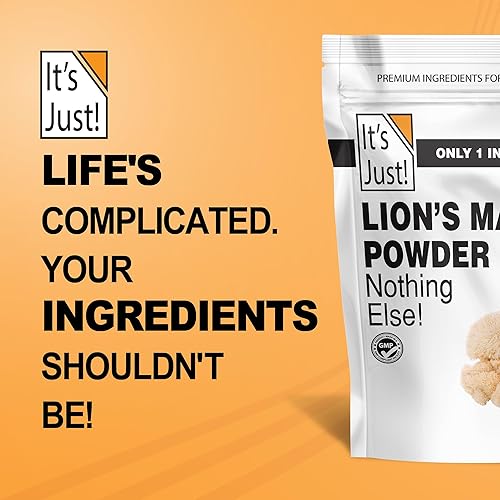 Miniatura 8 de It's Just! - Polvo de hongo de melena de león, superalimento crudo natural, apoyo cerebral, salud inmunológica, impulso de energía, sin OMG, 8 onzas