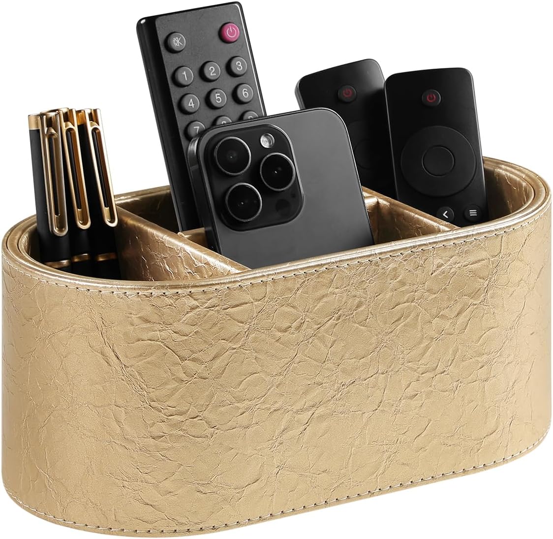 Oval Remote Control Holder, Nightstand Organizer Desk Caddy (Gold)