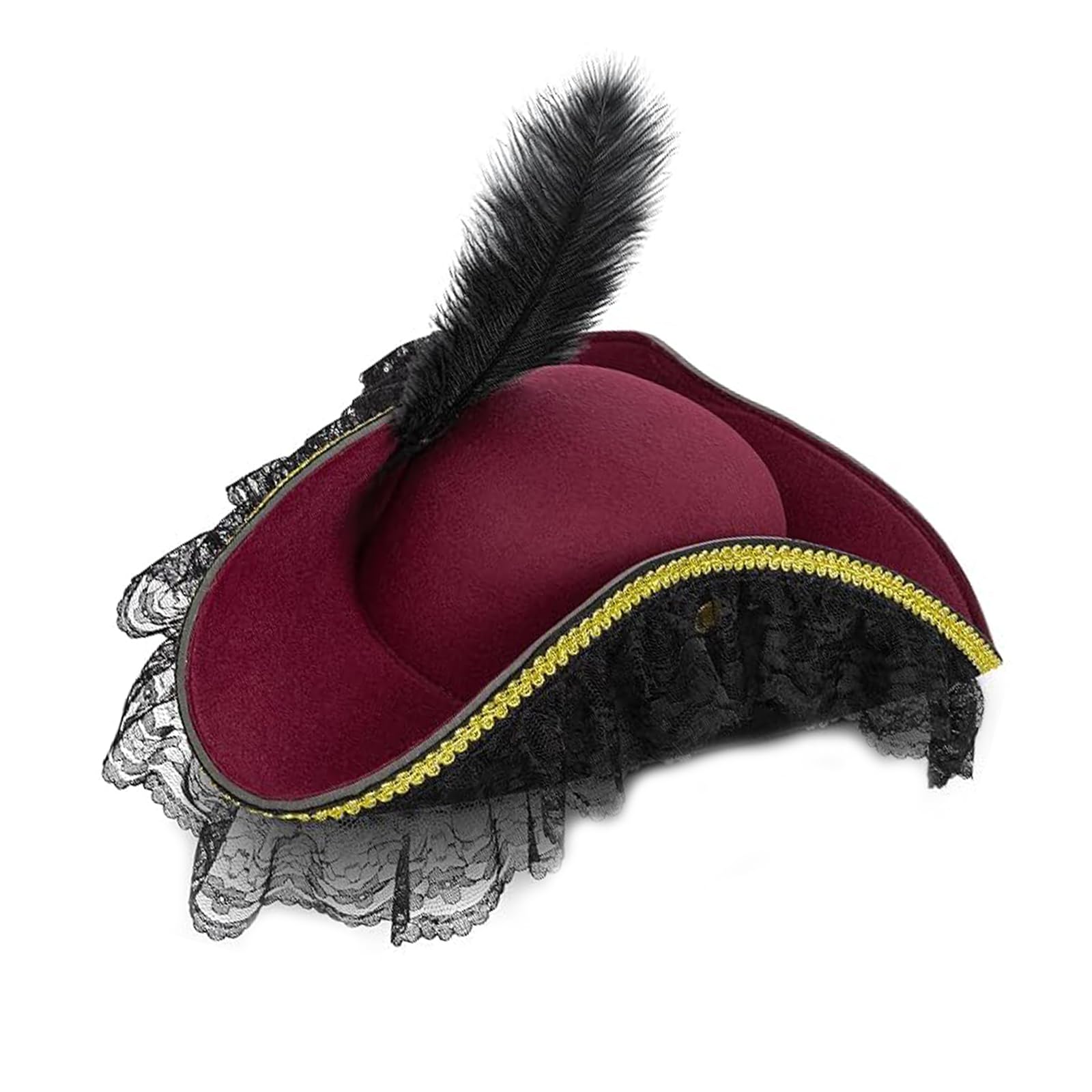 GYTFOG Pirate Hat Adult with Feather, Tricorn Hat for Halloween Role Paly