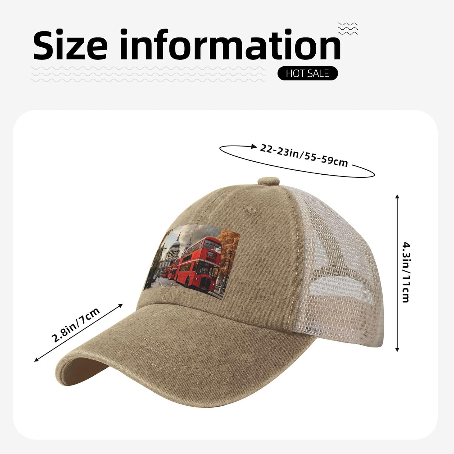 Snapback Trucker Hats Red Bus Cowboy Baseball Caps Adjustable Blank Mesh Ball Caps for Men Women, Natural