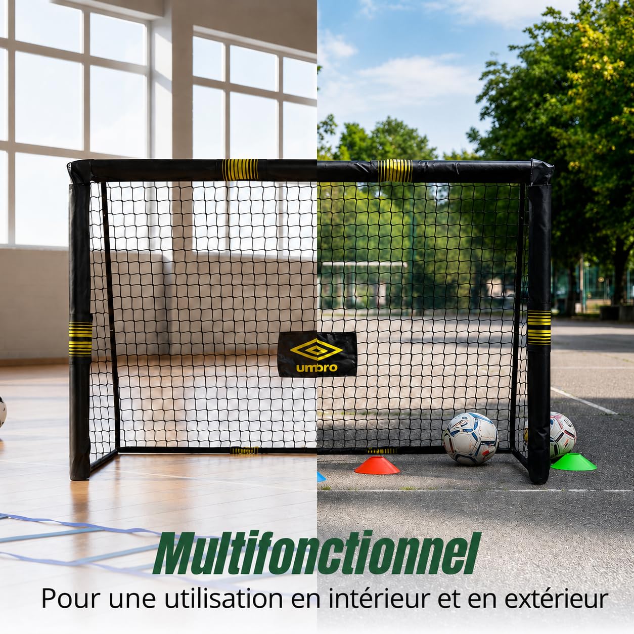 Umbro Cage de Foot - But de Foot Enfant - Kit Entrainement Football pour Enfants et Adultes - Cage Foot Exterieur et Interieur - Montage Rapide - Noir/Jaune