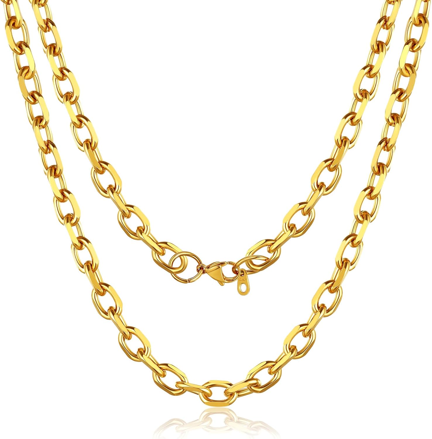 Stainless Steel Chain for Men,Silver/Black/Gold Plated Rolo Cable Chains Necklace Mens 5mm/7mm/9mm/12mm Width,18"-30" Hip Hop Accessories Jewelry Gifts for Father's Day Valentine's Day Christmas