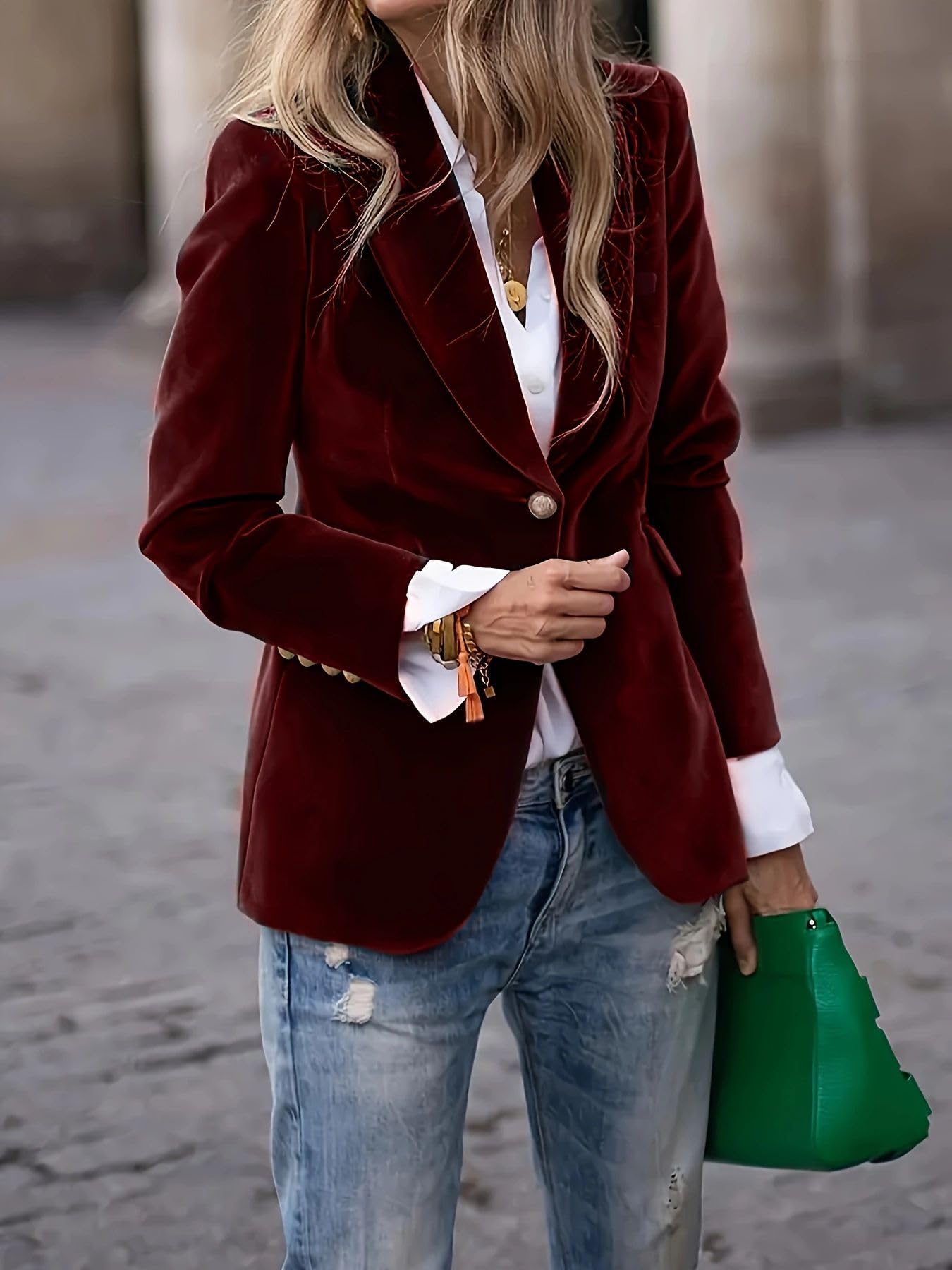 Blazer per Le Donne Giacca Blazer in Velluto Aderente da Donna con 1 Bottone Stile Vintage A Maniche Lunghe con Revers A Lancia Elegante E Solida da Lavoro Ufficio con Tasche