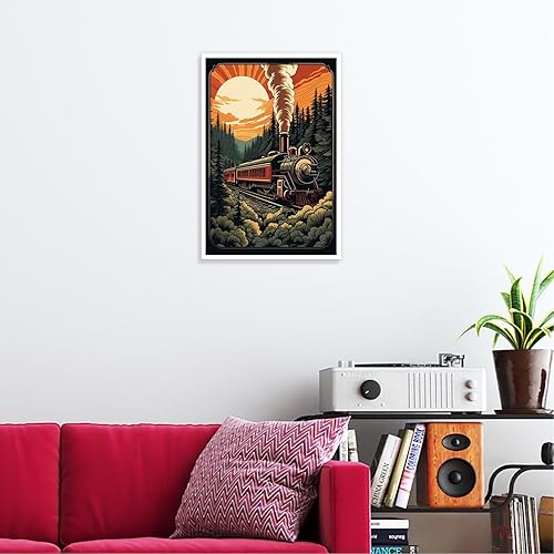 Miniatura 3 de Pósteres vintage de tren de vapor de tren en el bosque al atardecer, arte de pared retro nostálgico de los años 90, pintura para sala de estar,