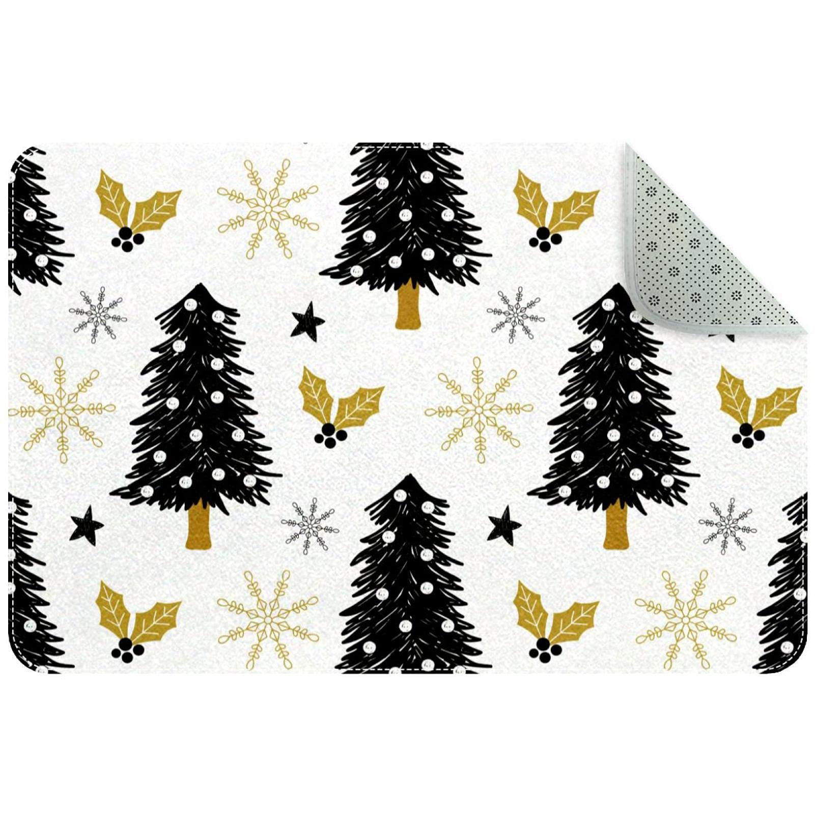 Paillasson doux lavable en machine tapis d'entrée motif arbre flocon de neige