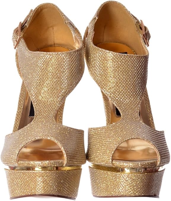 open toe gold heels
