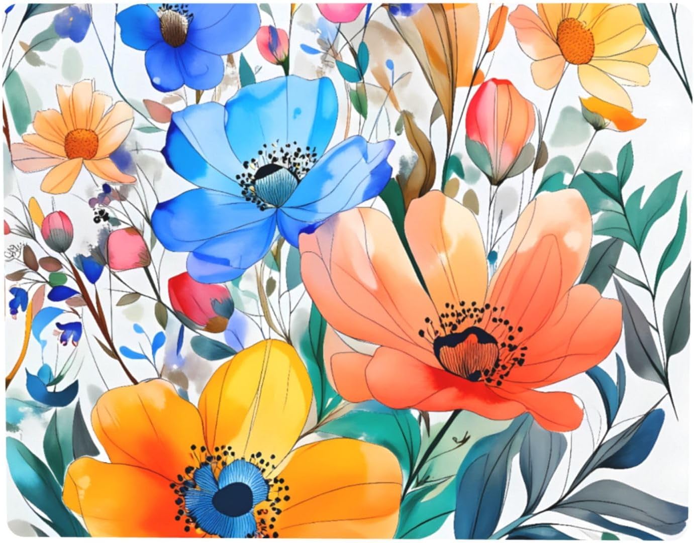 Rubber Mat for Microwave Top Cover Heat Resistant Multipurpose Mats 18"x14" Non Slip Kitchen Counter Protector Mat Fit Most Toaster Air Fryer Spring Summer Floral Colorful Flowers
