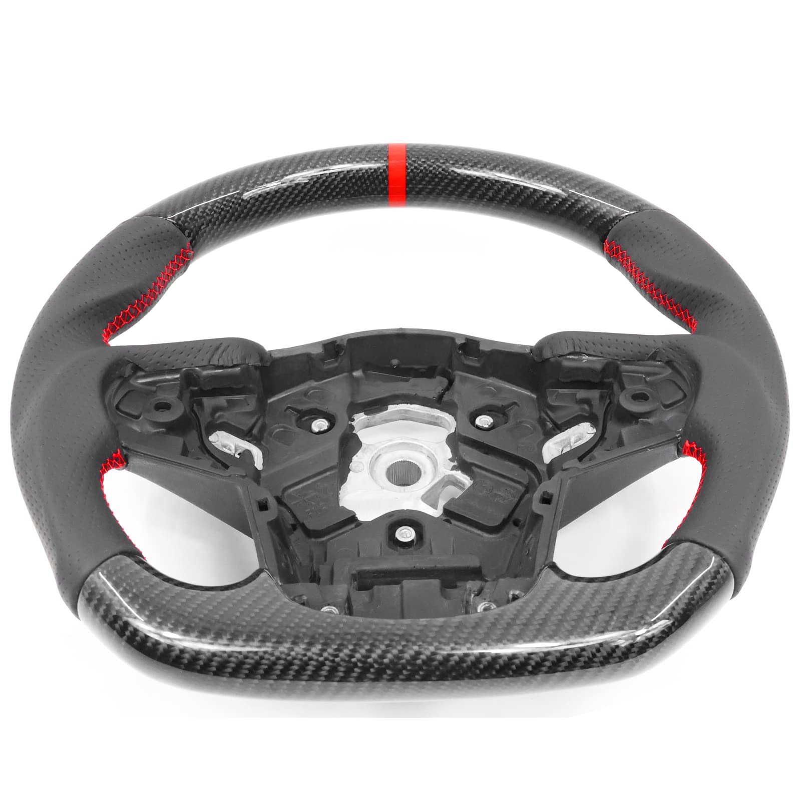 IKON MOTORSPORTS, Steering Wheel Compatible with 2020-2025 Toyota GR Supra A90 A91, Carbon Fiber & Perforated Leather Steering Wheel Brushed Kit with Red Stitch & Indicator, 2021 2022