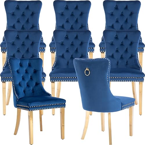 Miniatura 28 de Juego de 2 sillas de cocina y comedor de terciopelo, respaldo exterior capitoné, tapizadas en terciopelo, estructura de madera maciza (celeste, 2