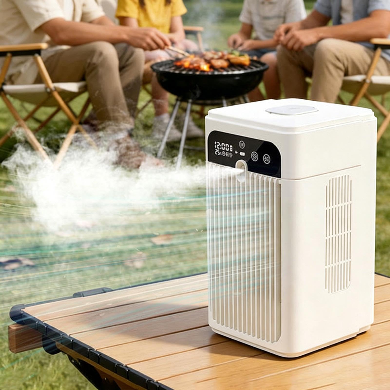 Raffrescatore d’Aria Evaporativo, Ventilatore di Raffreddamento da Scrivania Portatile con Regolazione della Velocità del Vento e Umidificazione, Timer da 1 a 10 h e Serbatoio d’Acqua da 500 ml