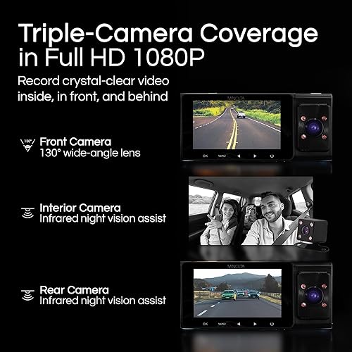 Miniatura 2 de Minolta MNCD338T Cámara de tablero de 3 canales 1080P con LCD de 3.0 pulgadas y cámara trasera