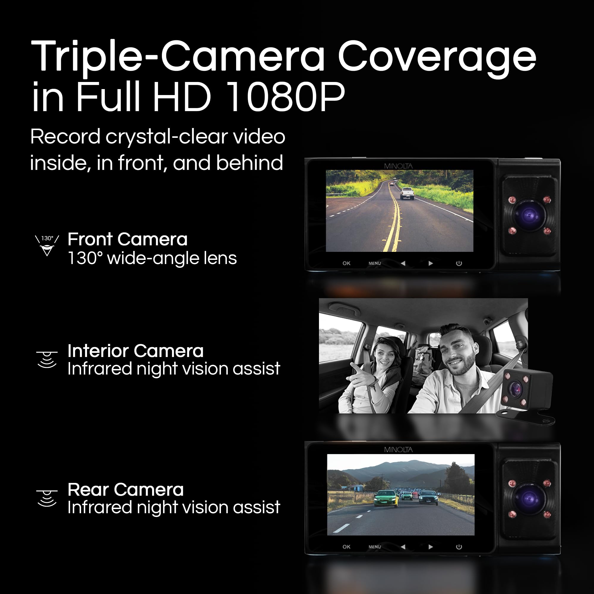 Minolta 3-Channel 1080P Car DVR Review - Dettaglio