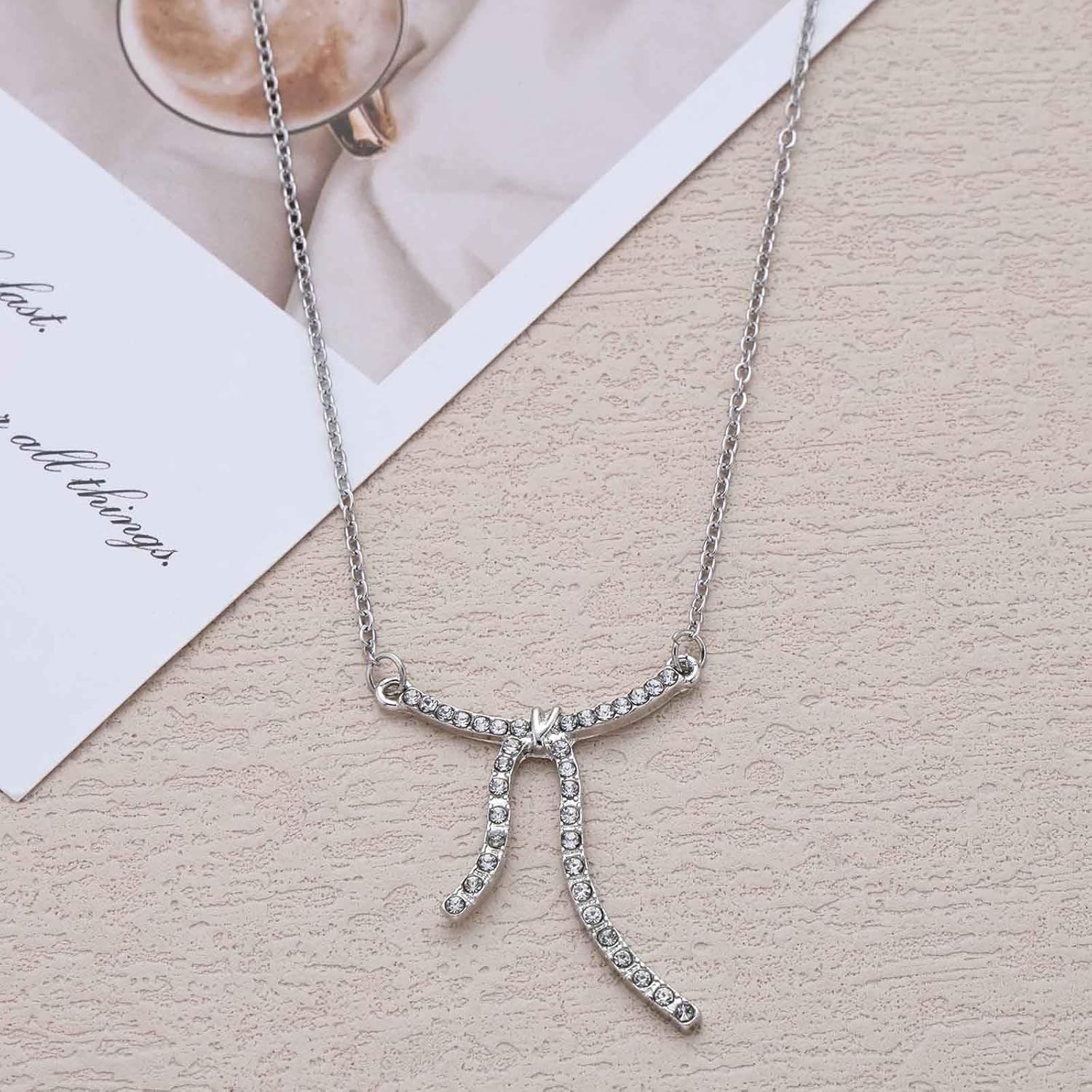 Vintage Crystal Bow Tie Necklaces Choker Silver Ribbon Bow Necklaces Bling Rhinestone Bow Pendant Necklaces Cz Bow Knot Crystal Necklace Jewelry for Women - Image 4