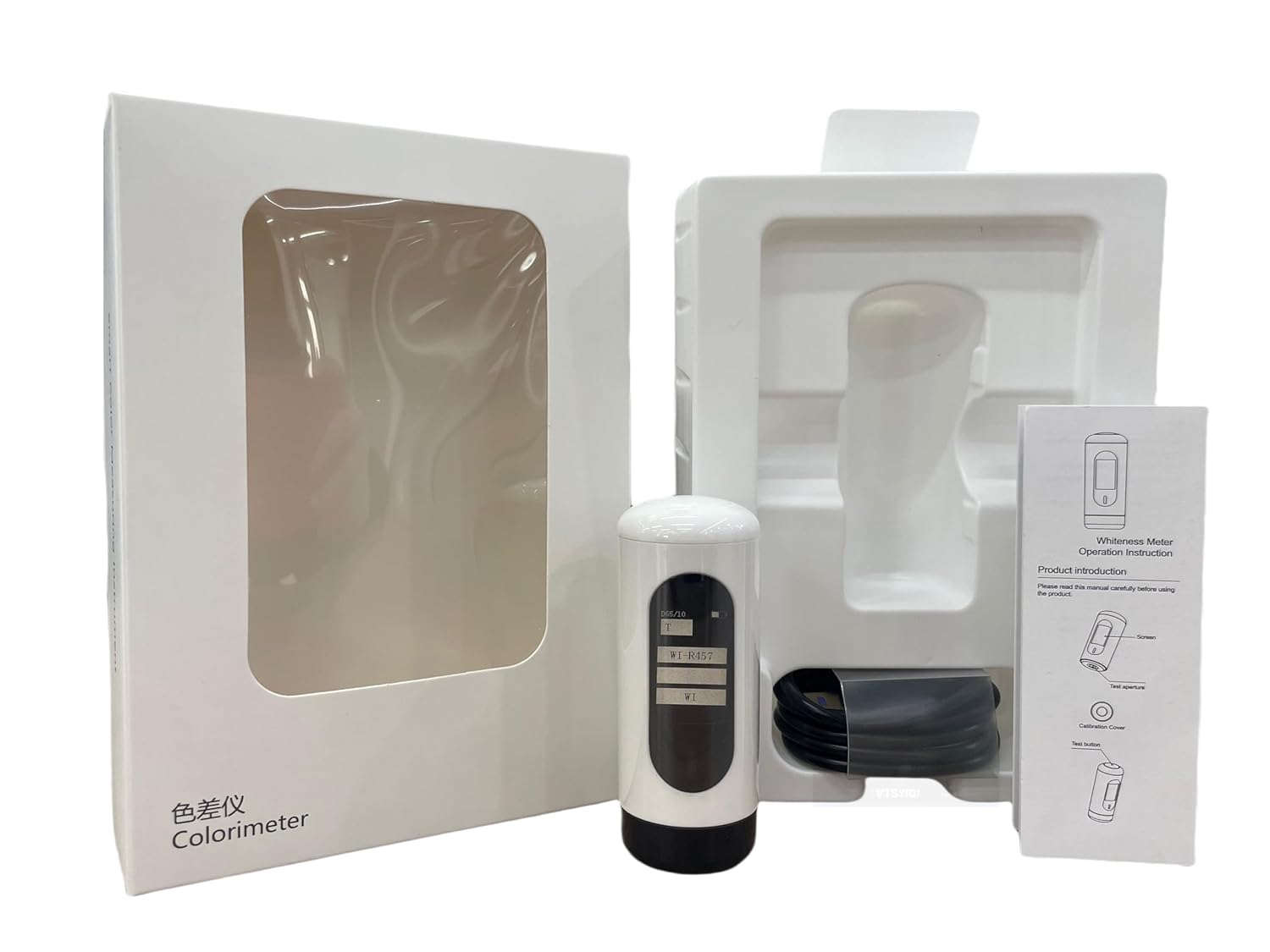 Digital Whiteness Analyzer for Paper 4MM Diameter 0.1 Resolution 0-200 Range <0.1 Repeatability USB IPS Full Color Screen for Paper Textile Plastic Detergent Whiteness Quality Control